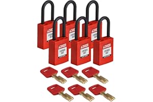 BRADY Candado de Nailon Safekey, 38mm x 84mm x 19mm, Rojo, Paquete de 6