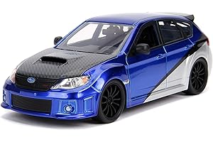 Jada Toys Fast & Furious Brian's 2012 Subaru Impreza WRX STI, auto, model tuningowy w skali 1:24, ze spojlerem, otwieranymi drzwiami, maską silnika i bagażnikiem, wolnobieg, niebieski