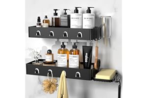Kegii Shower Caddy - Shower Shelf No Drilling, Shower Storage Adhesive Shower Organiser with Soap Holder Shower Rack Black Bathroom Storage
