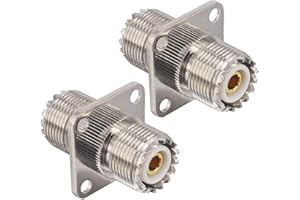 BOOBRIE 2 X UHF żeńskie na UHF złącze żeńskie 4 otwór kołnierzowy do montażu na panelu SO239 UHF żeńskie złącze koncentryczne SO239 Łącznik RF Adapter UHF do anteny VHF/UHF, kabel koncentryczny, PL259