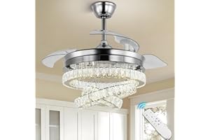diisunbihuo 42“ Moderne dimmbare Kronleuchter Kristall Deckenventilator mit Lichtern LED Unsichtbarer Kronleuchter Ventilator Kristall Ventilator 3 LED Farbwechsel mit Memory Funktion