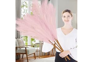 Lighterday 7 Pcs Pampas Grass Artificial 38"/97cm Large Pampas Grass Dried Tall Pampas Grass Floor Vases Fluffy Faux Pampas Grass for Wedding Living Room Bedroom Boho Home Decor (Pink)