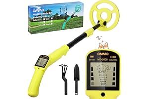 OMMO Metalldetektor für Kinder, Hochpräziser Metalldetektor mit LCD-Display, Leichter Kinder-Metalldetektor mit Verstellbarem Stiel, 6 '' Suchspule, Metalldetektor mit Schaufel Rechen, Gelb