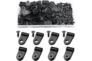 VooGenzek 100 Piezas 5.3mm (3/16 Pulgada) Clips de Cable de Nailon Tipo R, Abrazaderas de Cable Tipo R con 100 Piezas de Tornillos, para Gestión de Cables (Negro)