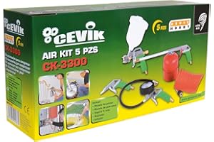 Cevik CA-CK3300 - Kit aerográfico para compresor. 5 piezas: pistola de pintar, de petrolear, soplador, inflador y espiral 5 mt.