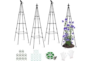 SUNYRISY Upgrade Trellis Garden Obelisk Set of 4 Trellis for Climbing Plants such as Flowers, Tomatoes, Roses etc., Height 120 cm Coated Metal Garden Decoration