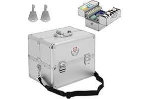 ybaymy 3 Layer Medicine Storage Box, Locking Portable First Aid Storage Bin with Shoulder Strap Double Open for Home, School and Travel, Large Medicine Case Craft Box with Handle