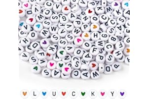 SUTOUG Lot de 1000 perles colorées à enfiler avec lettres de l'alphabet blanches de A à Z et perles en forme de cœur colorées, rondes en acrylique pour bijoux, bricolage, artisanat, bracelets,