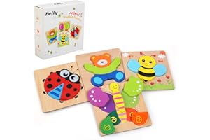 Felly Juguetes Niños, Puzzles de Madera Juguetes Montessori Rompecabezas Educativos para Bebé, Juguete Bebes 1 año 2 3 4 5 6 años, Dibujo de Animal Colorido, Juego Regalo de cumpleaños, Navidad
