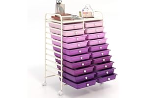 GIANTEX Chariot de salle de bain empilable avec 20 tiroirs - Avec roulettes verrouillables - Pour cuisine, salle de bain, bureau - 64 x 39 x 88 cm - Violet