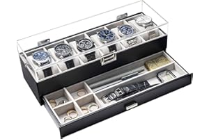 ProCase Caja para 6 Relojes, Organizador de Reloj Estuche de Relojes con Tapa de Cristal para Hombres -Negro