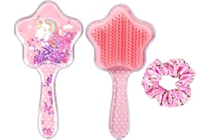 BTHRORO Szczotka do włosów dla dzieci, jednorożec szczotka Detangler Glitter grzebień do mokrych włosów z zestawem gumek do włosów jednorożca do wszystkich rodzajów włosów