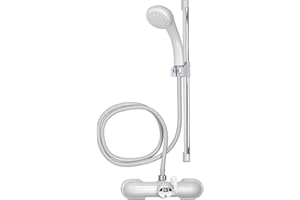 Croydex Shower Head and Hose Mixer Set with Riser Rail - 1.5m Shower Hose and Handset with Rub Clean Nozzles, Easy Install Wall Mounted Rail for Bathrooms - Ideal Hot & Cold Water Mixer (White)
