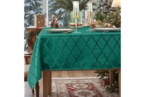 SASTYBALE Christmas Tablecloth Flower Jacquard Table Cloth Spill Proof Dust-Proof Wrinkle Free Polyester Table Cover for Xmas Santa Holiday Winter (Rectangle/Oblong, 132 x 182 CM (4-6 Seats), Green)