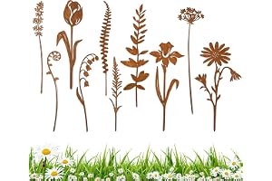 Zinueen trädgårdsspett rost blommor trädgårdsdekor för utomhusbruk, set med 10 metallblomsterspett rostdekor rostspett, vintage dekor för gräsmatta gård balkong