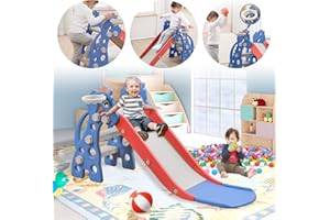 ‎LZQ LZQ Kinder Freistehende Rutsche Indoor ab 1 Jahr, Spielzeugrutsche Kinderrutscher Kinder Spielplatz mit Basketballkorb, Kleinkinderrutsche Babyrutsche Outdoor aus PP und PE Kunststoff