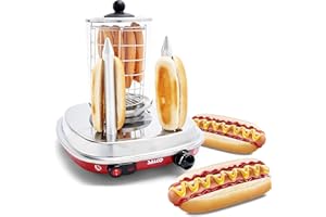 Salco Hot Dog Maker im Retro-Diner-Style - 450W, Dampfgarer mit Thermo-Control, Heizspieße für 2 Brötchen - Zylinderkapazität für 8 Würstchen, Gehäuse aus Metall, Glaszylinder & Edelstahlkorb
