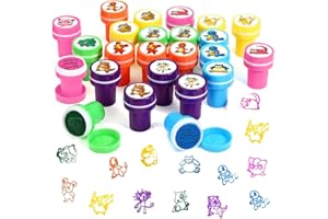 XLZJYIJ Stempel Kinder, 24 Stück Spielzeugstempel aus Plastik, Selbstfärbende Stempelset Cartoon, Kinder Mehrfarbige Briefmarken für Kindergeburtstag Partygeschenk, Klassenzimmer Belohnungen