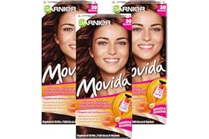 ‎GARNIER Garnier Tönung Movida Pflege-Creme / Intensiv-Tönung Haarfarbe 30 Mahagoni (für leuchtende Farben, auch für graues Haar, ohne Ammoniak) 3er Pack Haarcoloration-Set