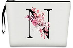 Bliceon A-Z Personalisierte Make-up-Tasche, Geburtstagsgeschenke für Frauen und Mutter, personalisierte Geschenke für Frauen, Geschenke für Freundinnen, Braut und Brautjungfern Kosmetiktasche - N