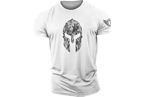 GYMTIER Spartan Forged - Camiseta de gimnasio con diseño de casco espartano con camuflaje hexagonal, para hombre, adecuada para culturismo, entrenamientos