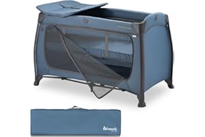 hauck Lit Parapluie Bebe Play N Relax Center, Inclus Niveau pour Nouveau-Né, Table à Langer, Sac de Transport, Ouverture Latérale XL, Pliable, Compact, de la Naissance à 15 kg - Bleu Foncé
