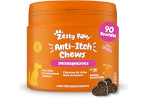 Zesty Paws Itch Relief Démangeaisons - Anti-démangeaisons, Peaux Sensibles - Complément pour sous Forme de friandise - Riche en Huile de Saumon et acides Gras oméga 3 | Supplément - 90 Unités