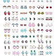 LOLIAS 60 Pairs Girls Earrings Kids Stainless Steel Cute Earrings for Girls Women Teens Hypoallergenic Earrings Set Earring Butterfly Flower Pink Pearl Earrings Studs Sets