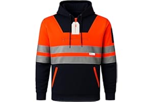 GM WORKWEAR Men's Hi Vis Pullover Hoodie Workwear Safety High Visibility Sweatshirt S-3XL – Orange/Navy, Yellow/Navy, Navy/Yellow, Navy/Orange