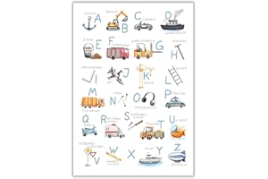 Heimisch Wunder ABC-Poster DIN A4 fürs Kinderzimmer - Pädagogisches Buchstaben Lernposter für Jungen - Wanddeko-Bilder zum spielerischen Alphabet-Erlernen - Stilvolle Wanddekoration