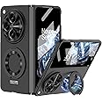 TERRIFI Case for OnePlus Open 2023 with Magnetic Ring Holder - Slim, Hard PC Cover with Built-in Screen & Camera Protectors, Kickstand Feature, One Plus Open Cover, Black