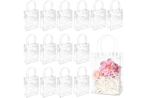 14 Clear Plastic Gift Bags with Handles, 15x20x7cm, Mini Transparent PVC Plastic Tote Bags with Handles for Gifts, Weddings, Birthdays