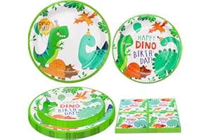 Inspireyee 120 Pack Dinosaur Birthday Party Supplies Set Dinosaur Themed Tableware Set Dino Happy Birthday Plates Dinosaur Plate Dinosaur Napkins Dino T-Rex Party Decoration Set Serves 40