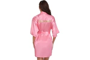 Vlazom Kimono court en satin pour femme avec paillettes dorées ou strass