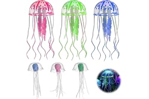 Set med 6 konstgjorda maneter för akvarium, akvariedekoration av fluorescerande silikon, flytande maneter med glitter för fis