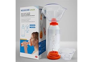 NESSICURE Distanziatore per inalatori adulti e bambini o neonati con maschera, camera aerosol aiuta la consegna di farmaci per asma (trasparente, maschera per adulti)