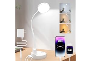 ZAPLIT Lámpara de escritorio LED de 15W con USB-A y USB-C – Regulable, 3 temperaturas de color, 5 niveles de brillo, 4 temporizadores, cuello de cisne flexible de 360°, protección de los ojos