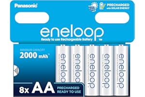 eneloop, Pilas Recargables AA/Mignon, Paquete de 8, Capacidad de mín. 2000 mAh, Pilas Ni-MH, Listas para Usar, Recargables hasta 2000 Veces, Embalaje sin plástico, Standard, Blancas