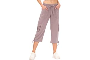 JINSHI Pantalones Cargo Mujer Verano 3/4 Capri Pantalón Casual Ligero Pantalones de Senderismo Deportivos Multi-Bolsillos