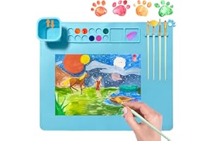 YOOLHAMY Tappetino in Silicone per Pittura 55cm x 45cm Grande Silicone Painting Mat con 6pcs Pennelli Set con Tazza Pieghevole e Portapenne, Tappetino Artistico Fai da Te (blu)