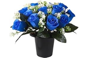 FYKZQWDS Artificial Flowers for Graves, Silk Flowers for Graves, Grave Flowers Artificial in Pot Suitable for Cemetery Decoration Christmas Tribute and Commemoration (blue)