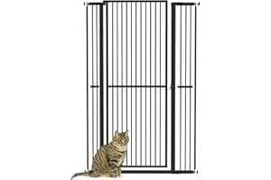 PawHut Barrera de Seguridad para Perros y Gatos Extra Alta 150 cm, Barrera para Perros Extensible 77-104 cm para Puertas y Escaleras, con Montaje a Presión, 2 Extensiones y Puerta de Paso, Negro