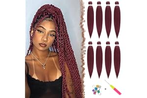 FESHFEN Capelli Treccine Africane Extensions, Lunga Extensione per Capelli con Treccia Sintetica Braiding Hair Extensions Crochet Trecce Torsione per Donne 8 PCS 55 cm, Borgogna