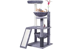 ROYPET Multi-Level Cat Tree For Indoor Cats, Cat Tree Tower With Big Cat Hammock and Self-Grooming Brush, Cat Tower With Scratch Ladder, Indoor Play Tree Tower for Cats With Scratching Posts, Grey