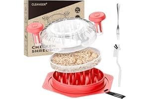Cleangor Trituradora de Pollo, Desmenuzador de Pollo con Tapa Transparente, Picadora de Carne con Asas Ergonómicas y Base Antideslizante, Apto para Lavavajillas, para Pollo, Cerdo y Res (1, Rojo)