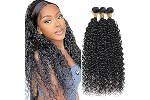 Jucames Extension Capelli Veri Umani Curly Wave Human Hair Bundles Tessitura 100% Unprocessed Virgin Remy Brasiliano Double Weft Extensions Colore Nero Naturale for Woman 34 34 34 Inch