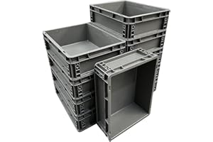 Solent Plastics 10 x 10 Litre Heavy Duty Plastic Stacking Euro Storage Containers Boxes Crates GREY (Pack of 10)