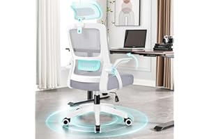 ‎ALFORDSON ALFORDSON Ergonomischer Büro-Schreibtischstuhl, Computerstuhl mit dynamischer Lordosenstütze, neigbarer Drehstuhl mit hochklappbarer Armlehne, Weiß und Grau