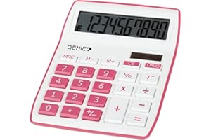 Genie 840 P 10 chiffres calculatrice de bureau avec double alimentation (solaire et batterie) Design Compact (Rose)