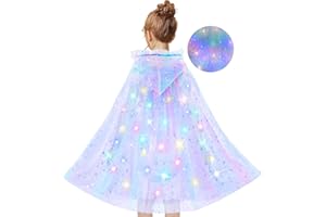 Goenb Świecąca peleryna księżniczki, LED, peleryna księżniczki, peleryna z kapturem, dla dziewczynek w wieku 3-10 lat, na Boże Narodzenie, karnawał, urodziny, prezent